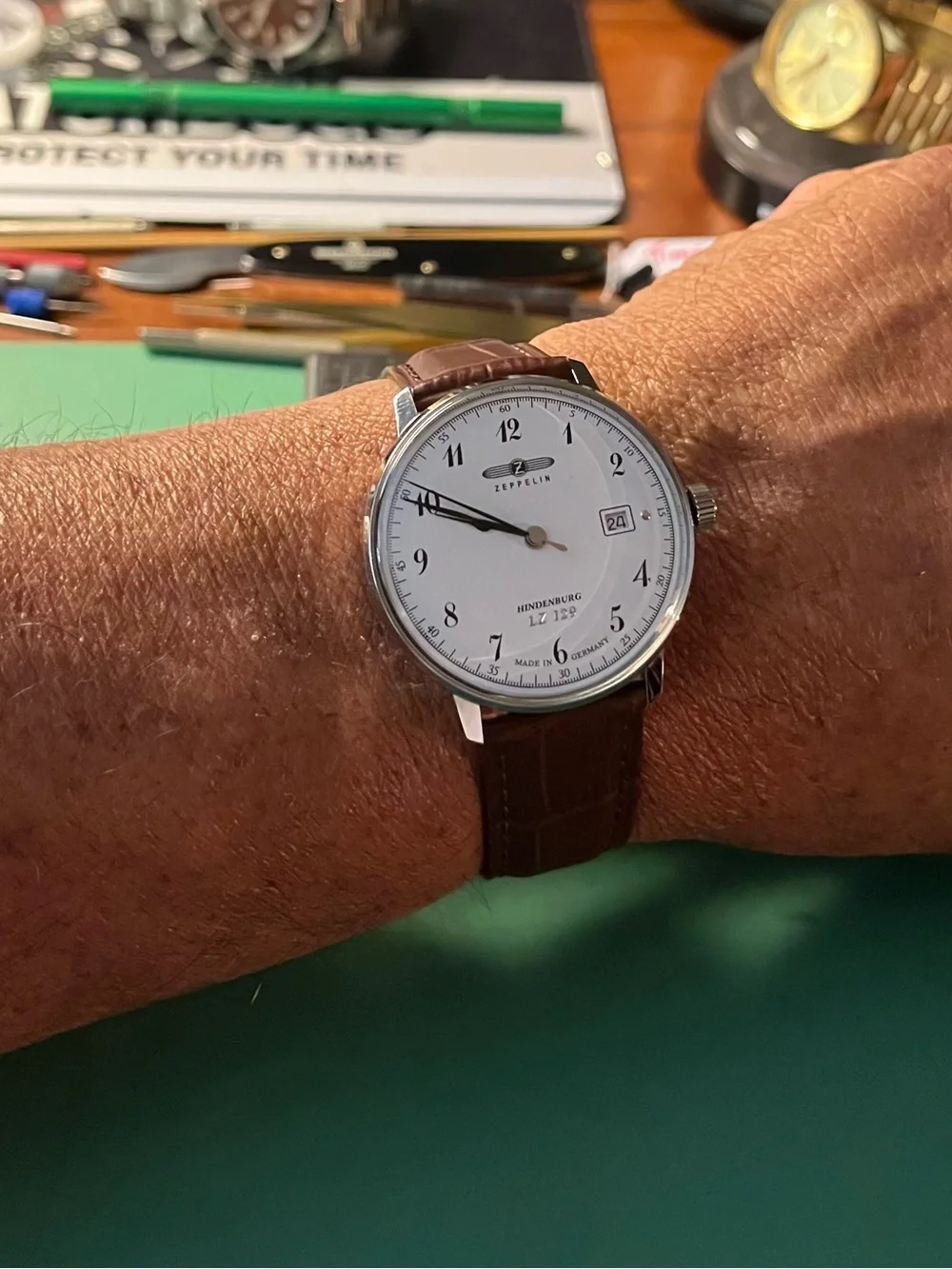 NWT Zeppelin Hindenburg LZ129 Watch Brown Leather 7046-1.